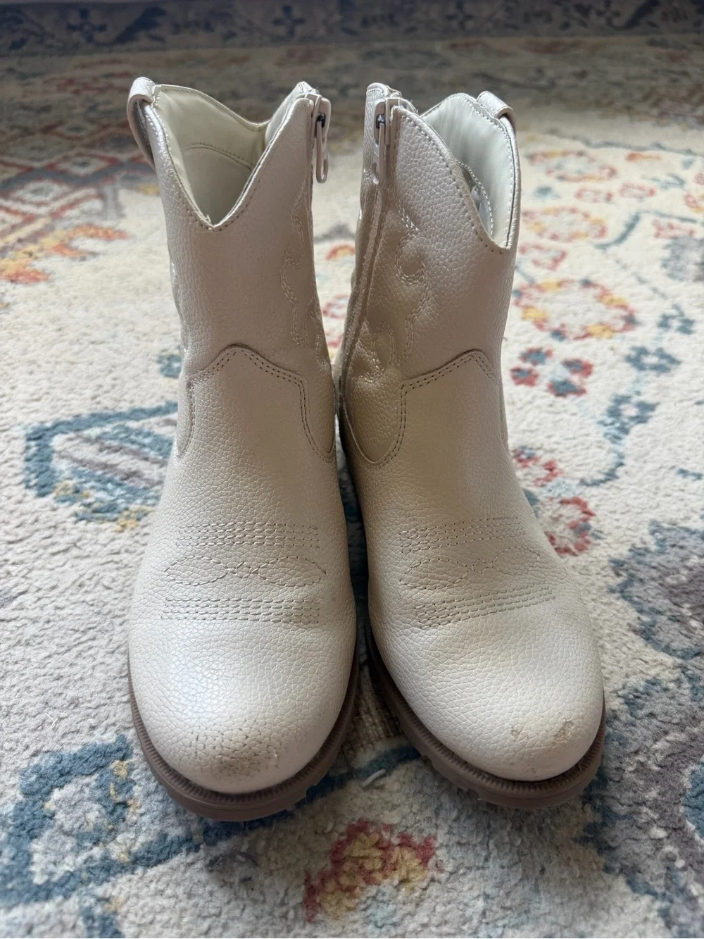 Cat & Jack Cream Pebble-Textured Western Zip Ankle Boots
